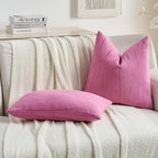 FUTEI Hot Pink Chenille Decorative Throw Pillow Covers 24x24 Inch Set of 2,Soft Embossed Striped Textured European Cushion Case,Modern Home Decor for Couch Bed Living Room