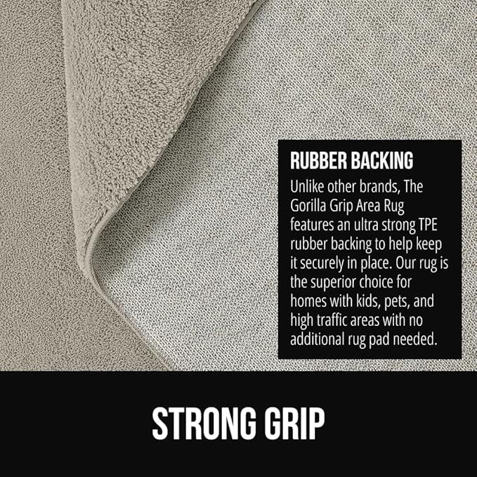 GORILLA GRIP Slip Resistant Soft Washable Stain Resistant Area Rug, 8x10, Plush Thick Carpet for Nursery, Bedroom, Living Room, Non-Shedding Floor Rugs, Kid and Pet Friendly, Baby Home Decor, Taupe