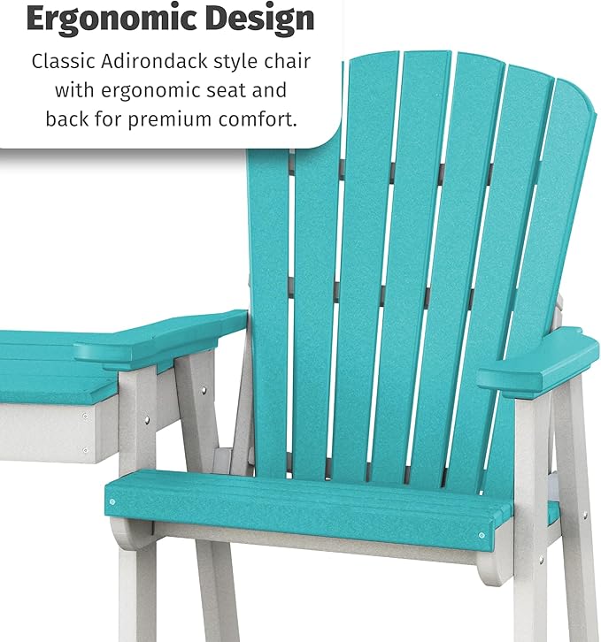 DutchCrafters Plastic Poly Outdoor Bistro Set with 2 Chairs and Attached Center Table, 3 Piece Patio Furniture Set - Amish Made in USA (Black & Aruba Blue)