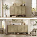 SICOTAS Rattan Shoe Storage Cabinet - Modular Shoe Cabinets with Door Tall Large Shoe Cabinet Storage for Entryway - 65.6" Wide Modular Cabinet for Hallway, Living Room