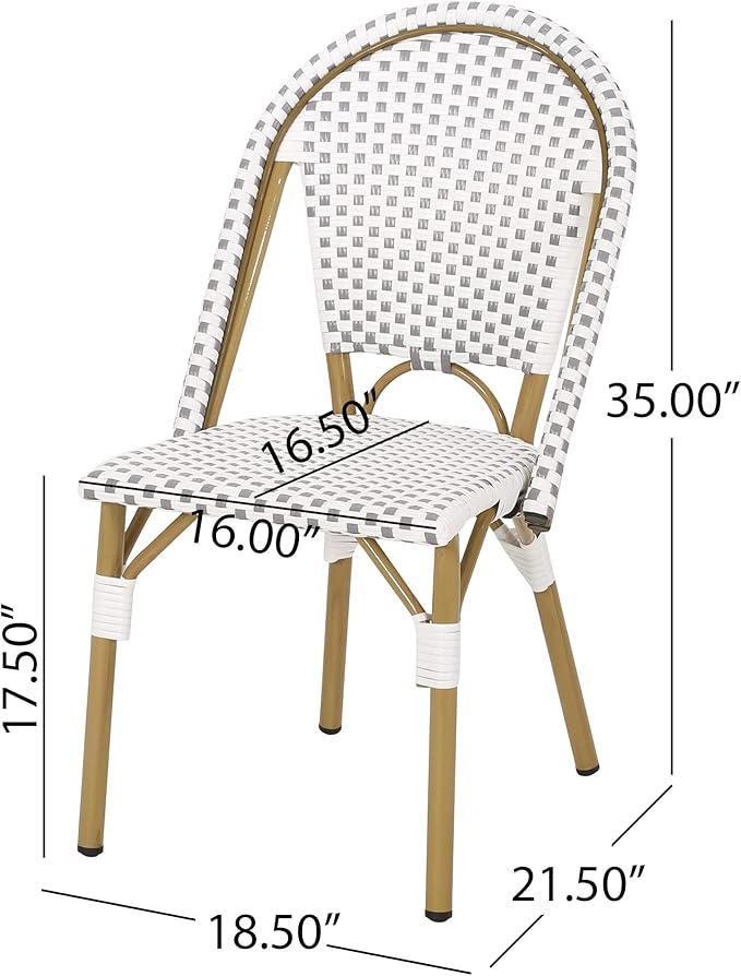 Christopher Knight Home Philomena Outdoor French Bistro Chair (Set of 4), Gray + White + Bamboo Print Finish