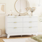 Fluted Dresser for Bedroom with 6 Drawers, 48" Wide Modern Chest of Drawers with Metal Handle, Wooden Dresser TV Stand, Wood Closet Clothes Storage Drawer Organizer for Living Room, Hallway, White