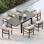 Grand patio 7-Piece Outdoor Dining Set for 6 with 1 Rectangle Expandable Table for 4-6 Person, Metal Woven Wicker Fixed Patio Chairs with Thickened Cushions for Yard, Poolside, Deck (Natural)