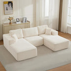 Modular Sectional Cloud Couch for Living Room,Modern Boneless Couche Set with Plush Corduroy,Comfy Floor Sofa with Memory Foam,Stupendous U Shaped Sofa,No Assembly Required,Beige