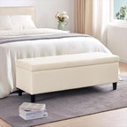 HUIMO Faux Leather Storage Ottoman Bench 50.3 inch Extra Long Upholstered Bedroom Bench with Large Storage Space for The Living Room, Entryway, Bedroom Hold Up to 300lbs (Cream)