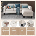 Youmumeub Couches for Living Room-Convertible Sectional Sofa, L-Shape Linen Fabric Sofa Couch with Storage Ottoman, Suit 3-Seats Sofa for Small Living Room and Apartment-Beige(USB+2 Cup Holder)