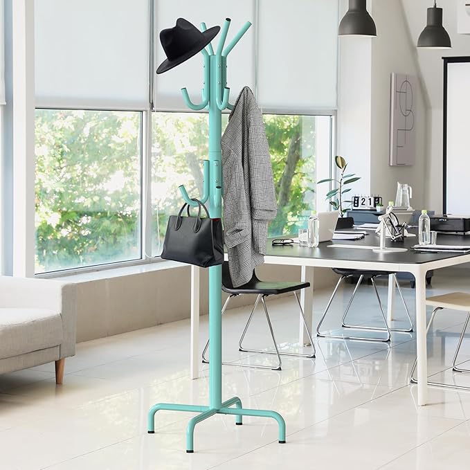 Simple Houseware Standing Coat and Hat Hanger Organizer Rack, 12 Hooks, Turquoise