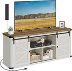 VASAGLE TV Stand for TVs up to 65 Inches, Farmhouse Entertainment Center with Sliding Barn Doors, TV Console Table for Living Room, Rustic White and Honey Brown ULTV324W73
