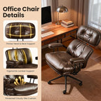 Home Office Desk Chair, Mid-Century Modern Office Chair with Adjustable Lumbar Support, Thickened Cushion Executive Desk Chair with 360 Rolling Swivel for Meeting Game Study Room(Coffee)