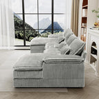 HYJT-H&K 124" U Shaped Cloud Couch Sectional, Comfy Fluffy Plush Corduroy Light Grey Sectional Couches for Living Room, Modern Modular Corduroy Couch Sectionals with Central Console & Double Chaise