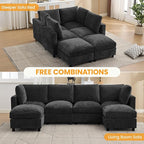 4-Seater Modular Sectional Cloud Sofa with 2 Ottomans, U-Shaped Couch for Living Room, Modern Deep Seat Sofa with Soft Back Cushions, Chenille Dark Grey