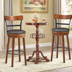 COSTWAY Bar Stools Set of 2, 360-Degree Swivel Stools with Leather Padded Seat, Single Slat Ladder Back & Solid Rubber Wood Legs, Bar Height Stools for Pub, Restaurant, Kitchen, Brown (2, 30.5)