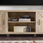 Walker Edison Georgetown Modern Farmhouse Double Barn Door TV Stand for TVs up to 80 Inches, 70 Inch, White Oak, Without Fireplace