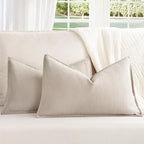 ZWJD Beige Lumbar Pillow Covers 12x20 Set of 2 Chenille Throw Pillow Covers with Elegant Design Soft and Luxurious Decorative Throw Pillows for Couch, Bed, and Home Decor