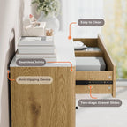 RECCI Fluted 6 Drawers Dresser for Bedroom, 54" Wide Chest of Drawers with 3D Fluted Panel, Faux Marble Top, Solid Wood Legs, Storage Drawers, TV Stand, Closet Chests for Bedroom, Natural Oak