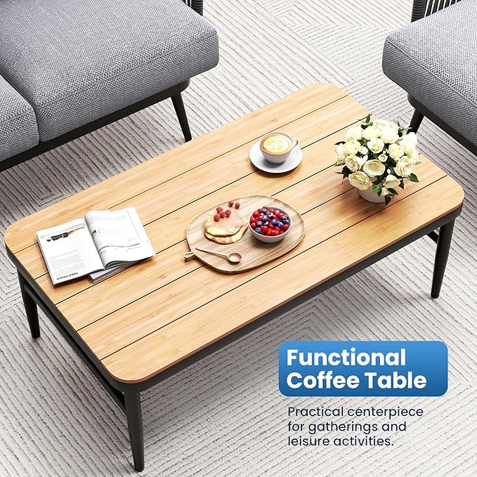 6 Piece Outdoor Patio Furniture Set, Outdoor 5-Seat Sofa with Coffee Table, Waterproof Thick Cushion Patio Conversation Set, All Weather Outdoor Couch Set for Deck, Lawn, Balcony, Porch