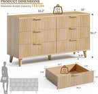 Lulive Dresser for Bedroom Wood Dressers Chest of Drawers, Fluted 53.2" Wide Modern Long Dresser TV Stand 6 Drawers for Bedroom, Closet, Living Room, Hallway (Natural)