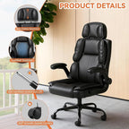 Comfortable Office Chair,Executive Leather Computer Chair with Lumbar Support,Adjustable Height & Armrests,Black
