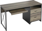 Bestier Office Desk with Drawers, 55 inch Industrial Computer Desk with Storage, Wood Teacher Desk with Keyboard Tray & File Drawer for Home Office, Dark Gray Oak