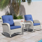 HUMMUH Patio Wicker Rocking Chairs Set of 2 Rattan Outdoor Rocking Chairs for Front Porch Garden Backyard Lawn Balcony Weather Rocker Chair with Side Table