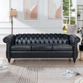 Home Sofa Living Room Furniture, 3 Seater Leather Upholstered Sofa Couch, Modern Comfy Couch with Faux Leather Cushions, Mid Century Tufted Chesterfield Sofas for Bedroom, Office, Apartment (Black)