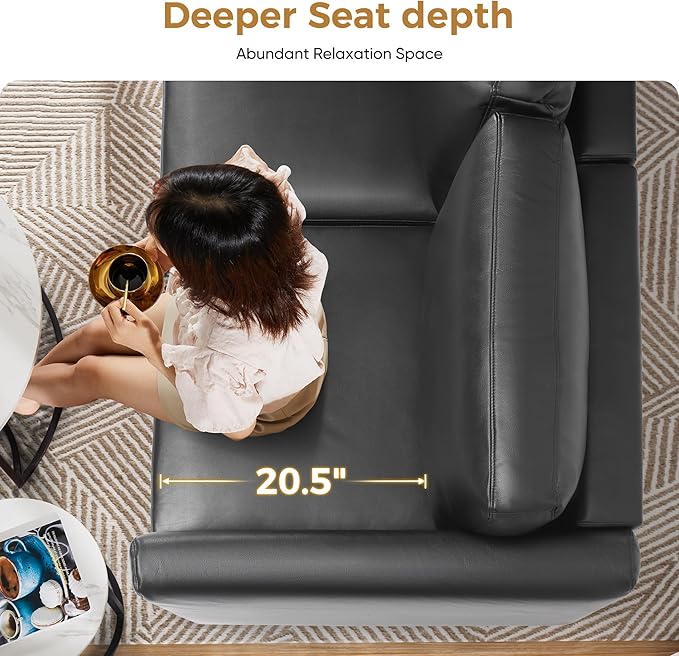 ABCASA Faux Leather Oversized Accent Chair with Storage Deep Seat Single Sofa Large Reading Armchair for Living Room Bedroom Office Black