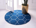 Unique Loom Trellis Frieze Collection Area Rug - Geometric (7' Round, Navy Blue/ Ivory)