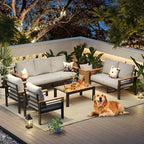 Aoxun Aluminum Patio Furniture Set 7 Seats, Oversized Outdoor Sectional with Washable Thick Cushions, Coffee Table and Waterproof Cover, Patio Conversation Sets for Porch, Balcony, Deck