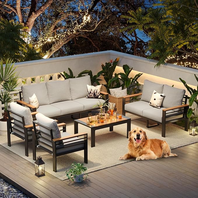 Aoxun Aluminum Patio Furniture Set 7 Seats, Oversized Outdoor Sectional with Washable Thick Cushions, Coffee Table and Waterproof Cover, Patio Conversation Sets for Porch, Balcony, Deck