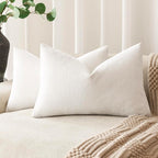 Foindtower Pack of 2 Soft Textured Chenille Throw Decorative Pillow Covers Lumbar Accent Solid Cushion Cover Neutral Farmhouse Pillow Case for Couch Sofa Bedroom Living Room 12x24 Inch, Ivory White
