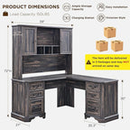 T4TREAM 59" Executive L Shaped Desk with Hutch,Victorian Wood Computer Desk, Featuring Charging Station,File Drawer, Storage Cabinet,for Home Office Work and Study (Dark Rustic Oak)
