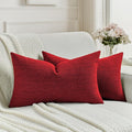 FUTEI Christmas Red Chenille Decorative Throw Pillow Covers 12x20 Inch Set of 2,Soft Cozy Faux Linen Textured Lumbar Pillow Cases,Farmhouse Home Decor for Couch Living Room
