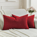 FUTEI Christmas Red Chenille Decorative Throw Pillow Covers 12x20 Inch Set of 2,Soft Cozy Faux Linen Textured Lumbar Pillow Cases,Farmhouse Home Decor for Couch Living Room