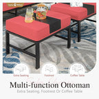 Sophia & William Patio Furniture Sets for 5 Outdoor Metal Conversation Sets 5 Pcs with 2 x Cushioned Swivel Sofa Chairs, 2 x Ottomans as Coffee Table, 1 x 3-Seat Sofa, Lawn Backyard Poolside Red