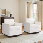 UIXE Swivel Accent Chairs Set of 2, Chenille Upholstered Armchair Comfy Club Chair for Living Room, Mid Century Modern Arm Chair Single Sofa Nook Bedroom Side Reading Seat - Beige