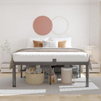 ROIL 12 inch California King Size Bed Frame Metal Platform No Box Spring Needed with Headboard Hole Round Corner Legs Mattress Retainers 3500LBS Heavy Duty Steel Slats Noise-Free Storage