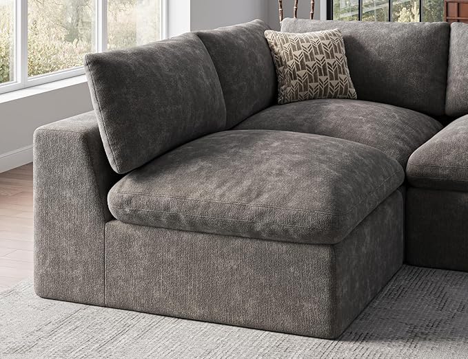 120" Cloud Sectional Couch | Oversize Boneless Couches for Living Room | 4 Seater Modern L-Shape Sofa | Grey