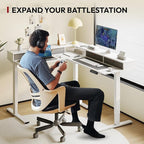 SANODESK 71" L Shaped Standing Desk with 4 Drawers, Height Adjustable Stand up Desk, Corner Gaming Desk with Monitor Stand, White Frame/White Top