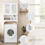 Yaheetech Over The Toilet Storage Cabinet with Double Tempered Glass Doors and Adjustable Shelf, Freestanding Bathroom Storage Rack, 66 Inches Height