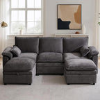 100" L Shaped Modular Sectional Sofa, Couch with Ottoman Storage, Chenille Cloud Couch with Plush Deep Seating for Living Room, Bedroom (Grey, 4 Seat)