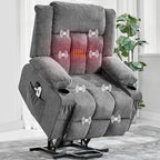 Large Power Lift Recliner Chair for Elderly Wide Electric Lift Chair with Massage and Heat for Big and Tall Adults Reclining Sofa Chair with Remote Control, Cup Holders, Side Pockets, USB Port, Gray