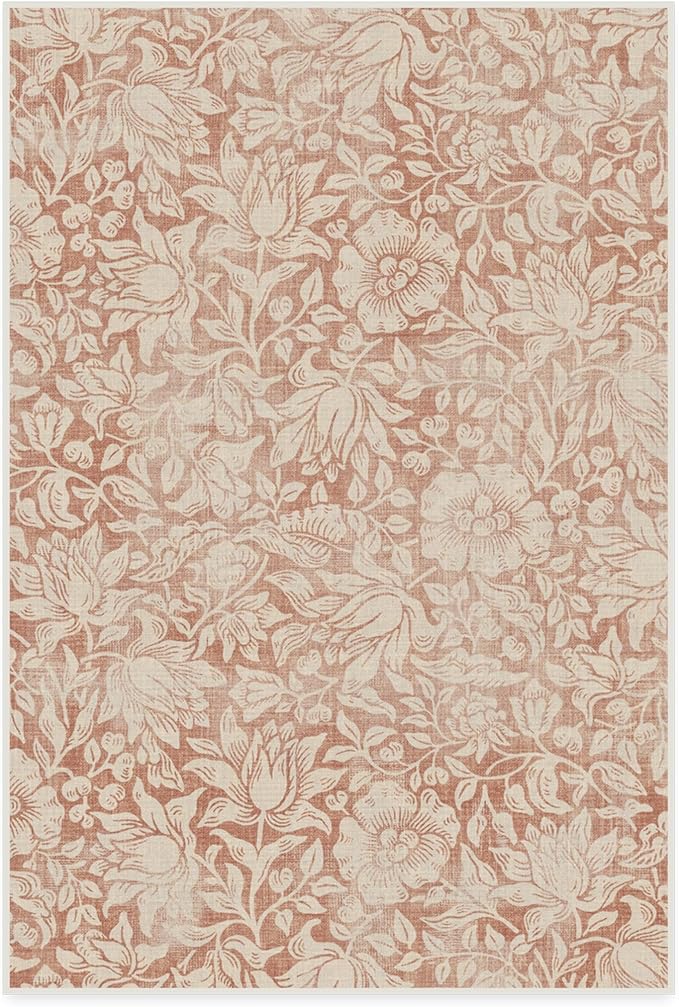 RUGGABLE x Morris & Co Washable Area Rug – Mallow Rust Red 4x6, Stain-Resistant, Non-Slip – Medium Machine Washable Rugs for Living Room, Bedroom, Hallway, Entryway & Office–with Standard Pad