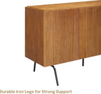 NTC Veil Modern Sideboard with 3 Doors, Buffet Cabinet with Vertical Groove Design and Metal Legs, Storage Cabinet for Living Room, and Hallway, Effortless Assembly, Teak Look