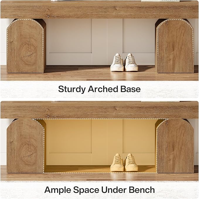 Tribesigns Entryway Bench, 59" Long Shoe Bench with Arched Bases, Wooden Indoor Bench for Entry Way, Living Room, Bedroom (Brown)