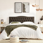 Tufted Upholstered Headboard Twin Size, Sturdy and Durable Solid Wood Bed headboard, Fabric Headboard Adjustable Height from 37” to 51”, Button Diamond Design Head Board, Chocolate