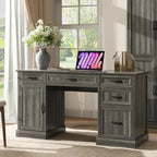 CARPETNAL 58'' Farmhouse Executive Desk with Drawers, Home Office Desk with File Drawer and Storage Cabinet, Rustic Computer Desk for Working, Studying, Writing, Grey