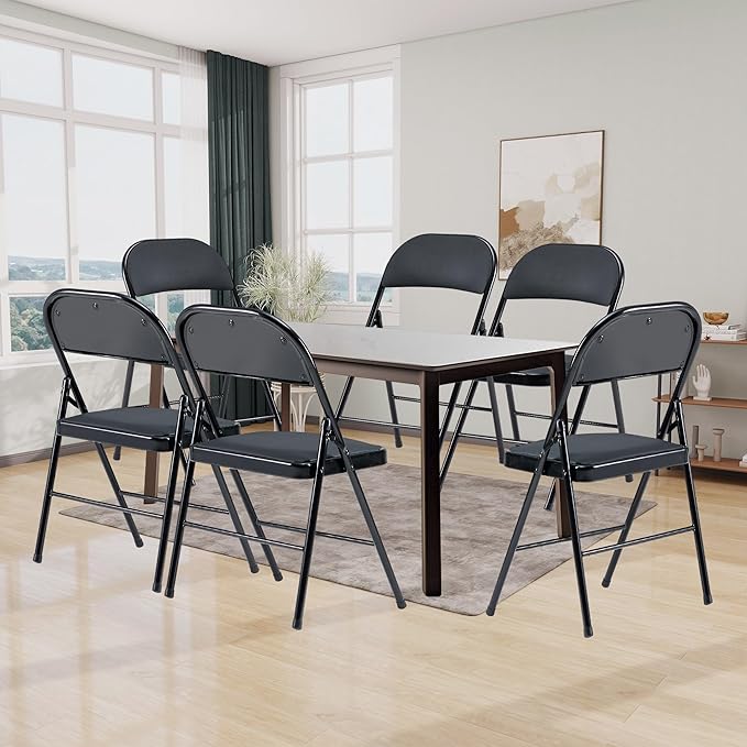 Black Folding Chairs 50 Pack with Padded Cushion and Back, Foldable Outdoor Chairs with 330-LBS Capacity, Portable Heavy Duty Metal Frame Commercial Seat for Party Kitchen Dinning Events Wedding