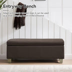 41" Faux Leather Storage Ottoman, Stitch Tufted Rectangle Upholstered End of Bed Storage Bench, Entryway Large Couch Ottoman with Wooden Legs,Brown