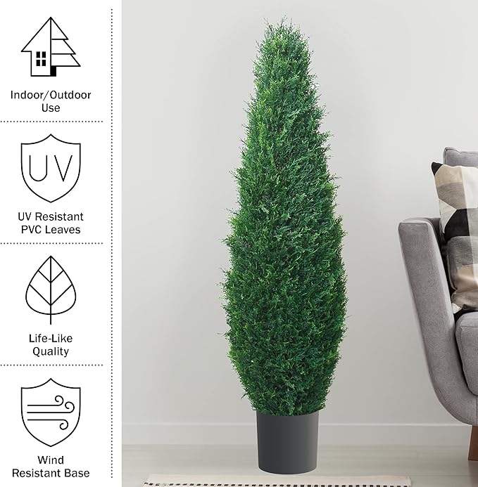 Pure Garden Artificial Topiary - 41" Tall Cypress Tree Shrub - Outdoor Decor - Faux Trees for Planters