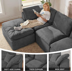 143" Cloud Sectional Couch, Boneless couches for Living Room, 7 Seater Large Modular Sectional Sofa with Deep Seat, Comfy Soft Cushions, No Assembly, Gray
